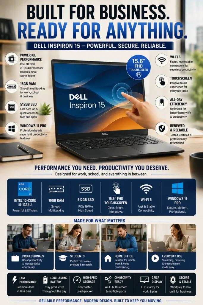 Dell Inspiron 15 touchscreen laptop with Intel Core i5 processor and 16GB RAM