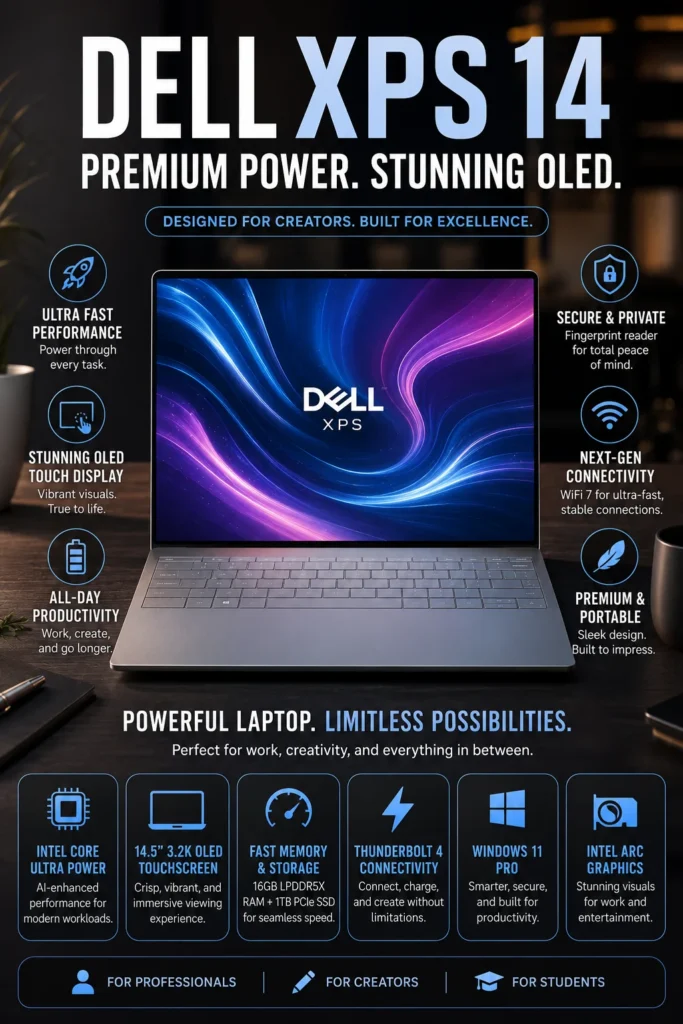 Dell XPS 14 premium Windows laptop for medical students 2026 OLED display