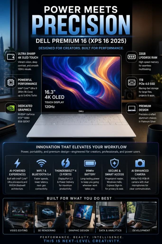 Dell XPS 16 2025 laptop with 4K OLED touchscreen and RTX graphics