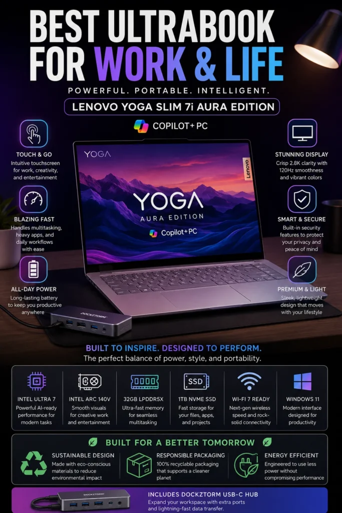 Lenovo Yoga Slim 7i Aura Edition large screen laptop medical students 2026