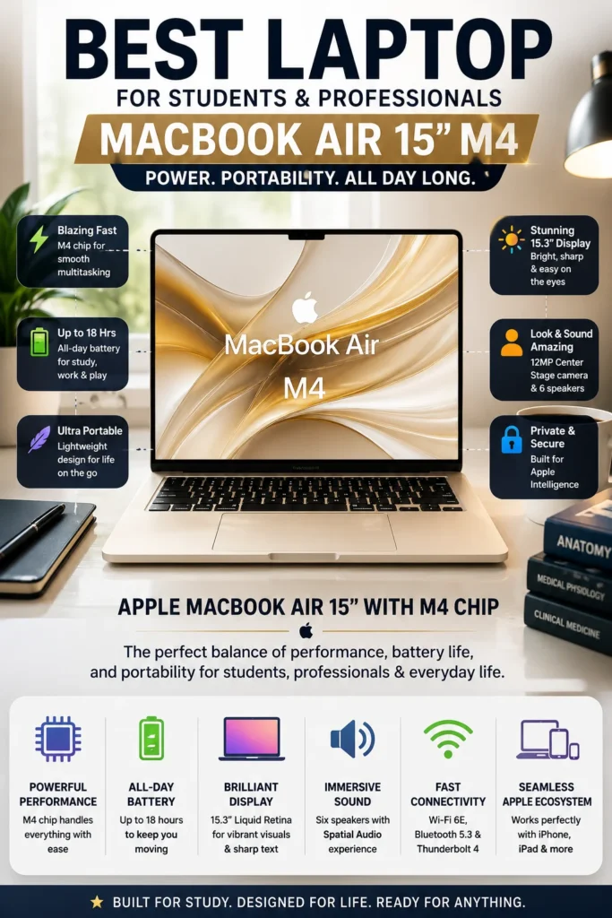 Apple MacBook Air 15-inch M4 best laptop for medical students 2026