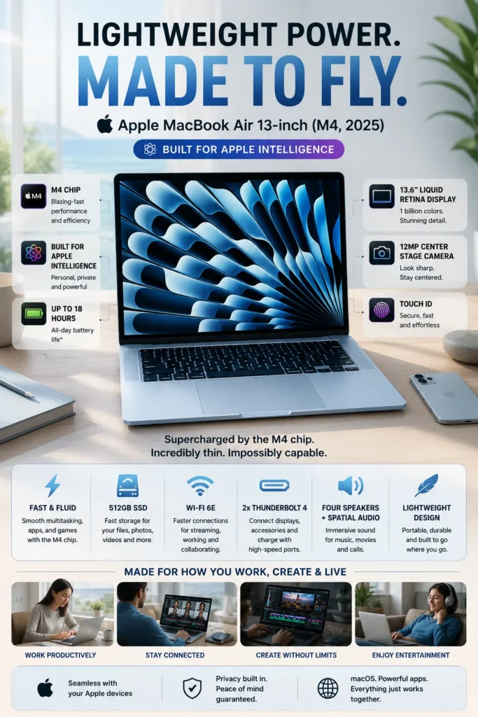 Apple MacBook Air M4 lightweight laptop for video editing and content creation