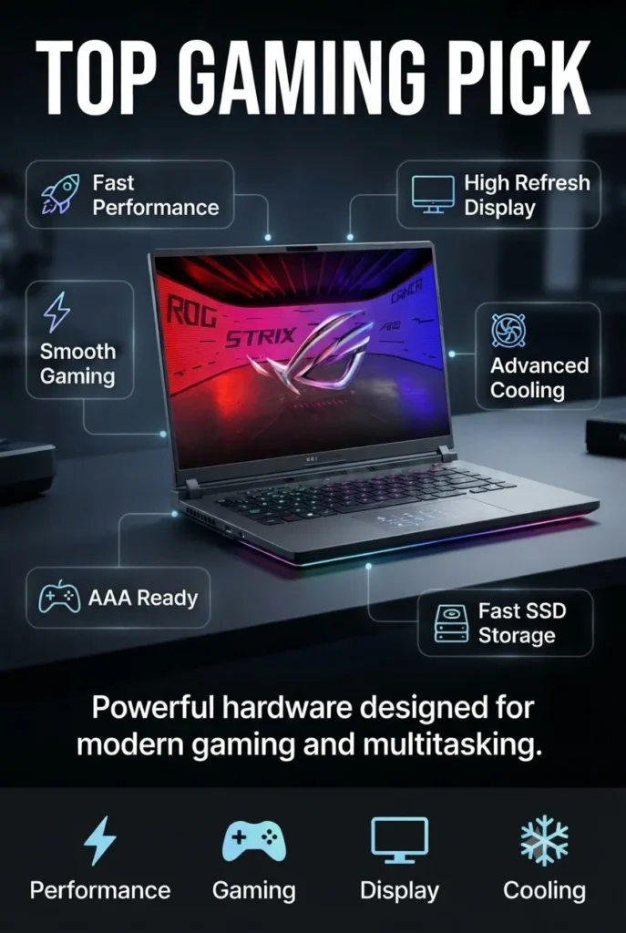 ASUS ROG Strix G16 gaming laptop with RTX 5080 graphics and high refresh display