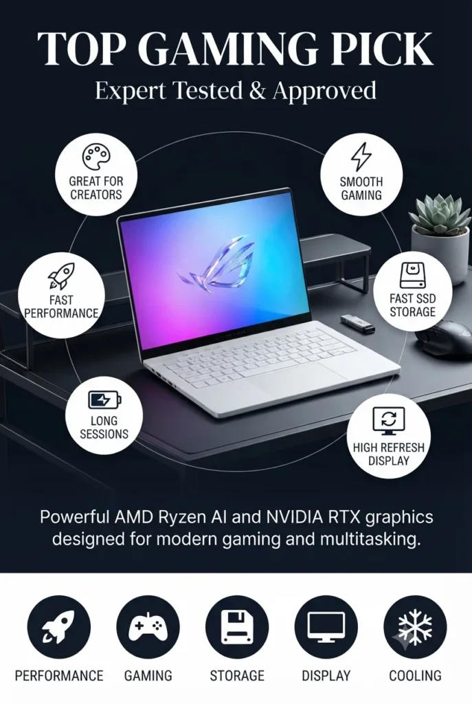 ASUS ROG Zephyrus G14 gaming laptop with Ryzen AI 9 processor RTX 5070 Ti graphics and OLED display