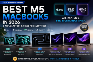 Best MacBooks in 2026 featuring M5 MacBook Pro and MacBook Air models ranked for performance, portability, battery life, and professional workloads.