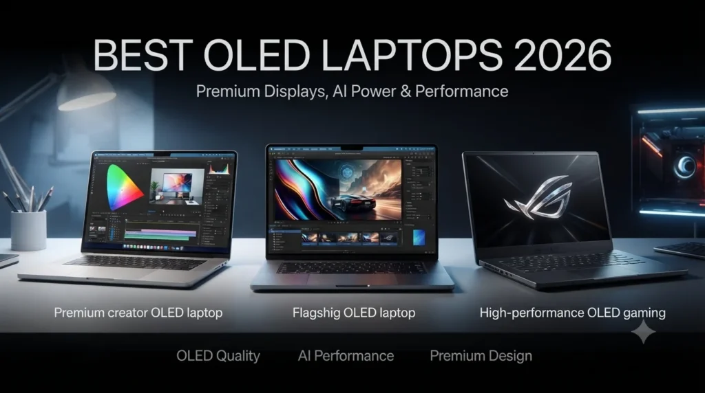Best OLED laptops in 2026 comparison featuring premium gaming, creator, and professional laptops with high resolution OLED displays