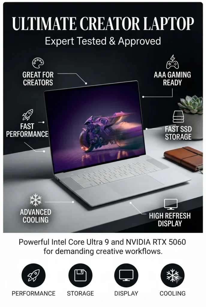 Dell Premium 16 XPS 16 laptop with Intel Core Ultra 9 processor and RTX 5060 graphics for creators and professionals