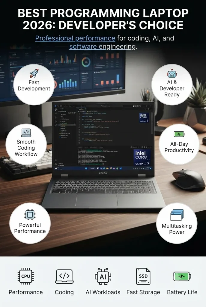 MSI Prestige 16 Intel Evo AI laptop for programming, artificial intelligence development, coding, and productivity