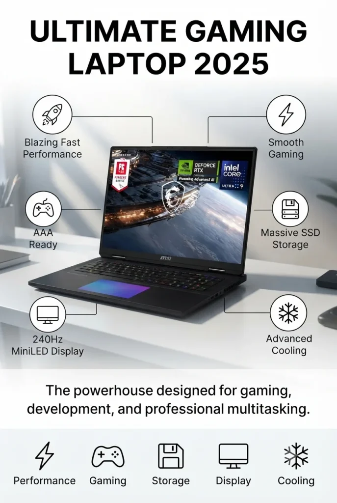 MSI Titan 18 HX AI laptop with Intel Core Ultra 9 and RTX 5090 for deep learning, local LLMs and professional AI development.
