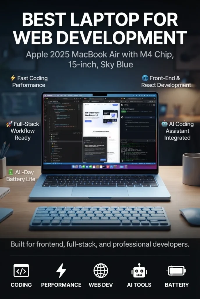 Apple MacBook Air M4 laptop for web developers coding with JavaScript React and modern development tools