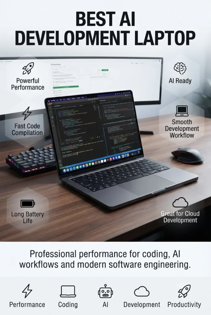 Apple MacBook Pro 14 M5 laptop recommended for software developers, programming, coding, AI development, and professional workflows