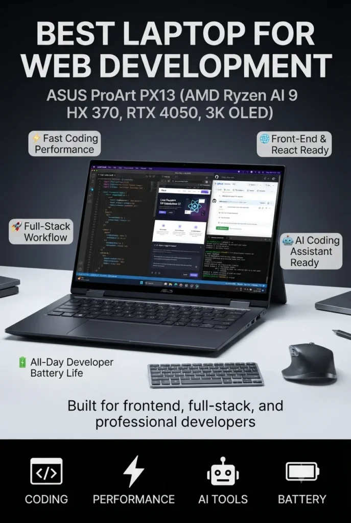 ASUS ProArt PX13 convertible laptop with RTX graphics for developers and creative professionals