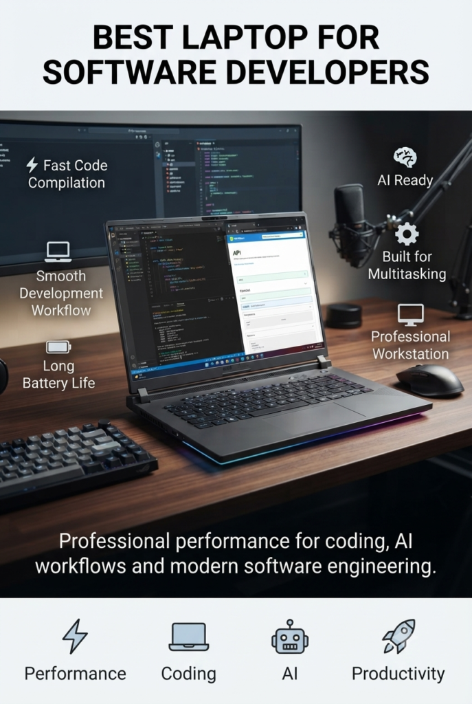 ASUS ROG Strix G16 laptop with RTX graphics for software development, AI programming, machine learning, and demanding workloads