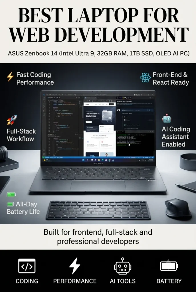 ASUS Zenbook 14 OLED laptop with Intel Core Ultra processor for web development