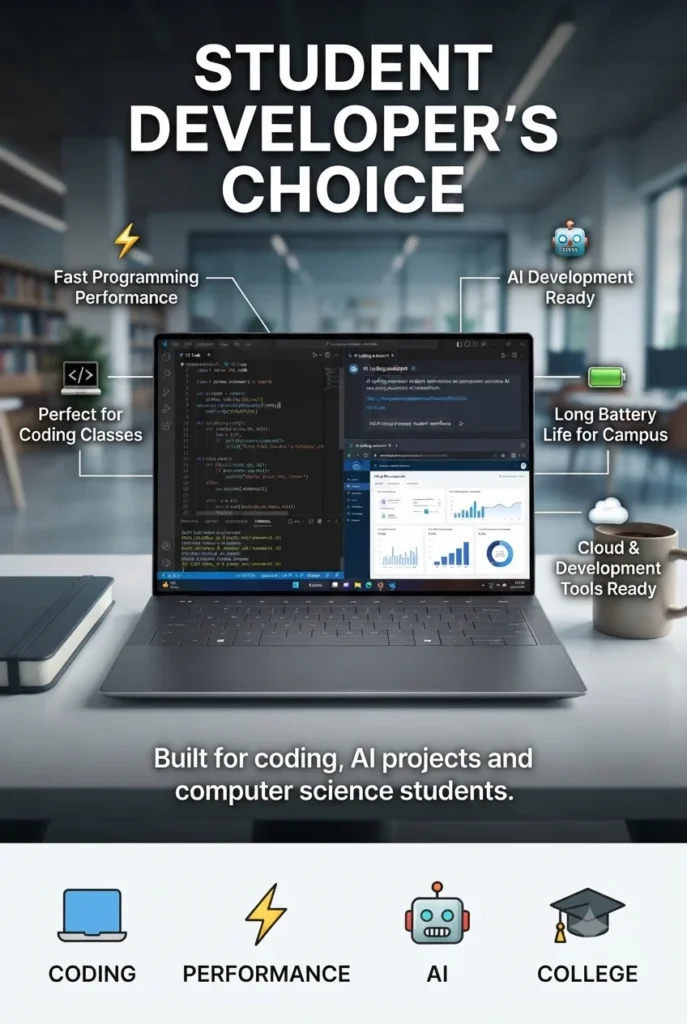 Dell XPS 14 OLED laptop for computer science students, programming and professional development