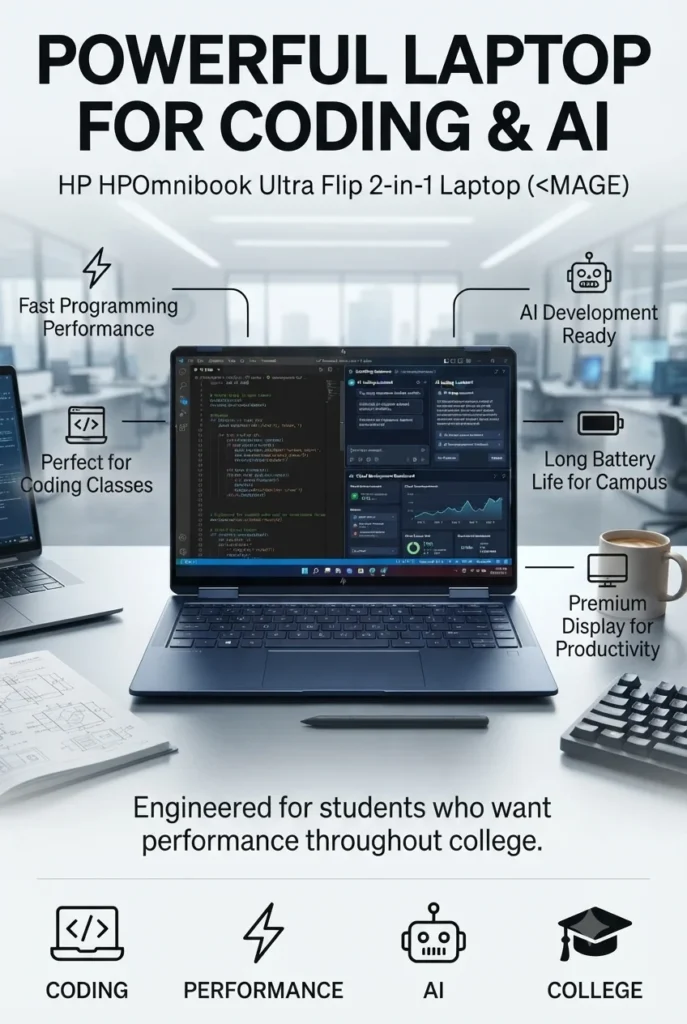 HP OmniBook Ultra Flip 2-in-1 laptop with OLED touchscreen for coding students