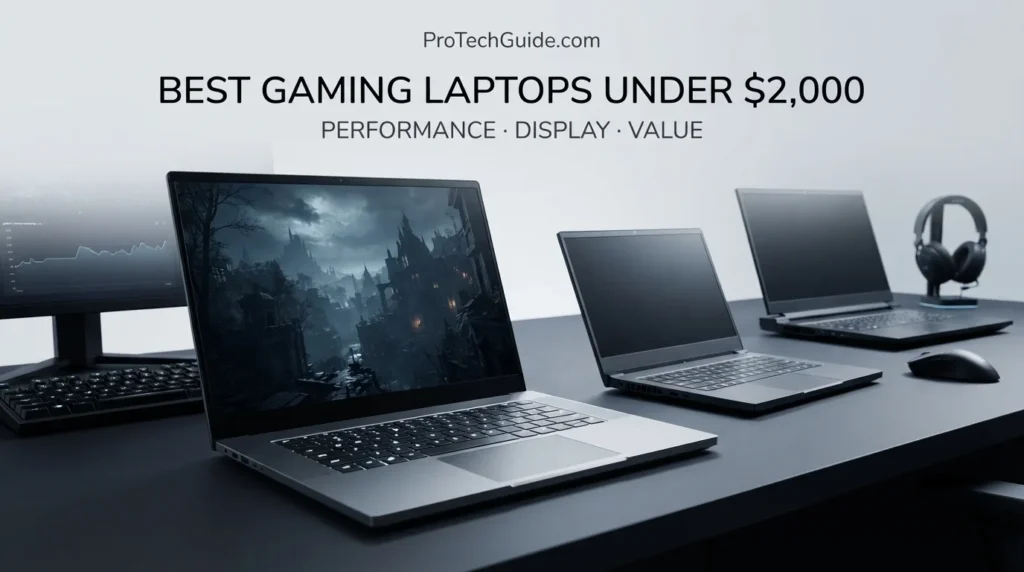 Gaming laptops under $2,000 featuring high-performance graphics, high-refresh displays, and modern gaming designs