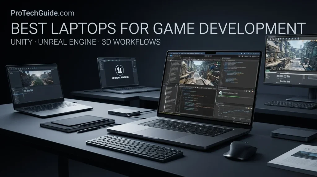Laptops for game development with Unity, Unreal Engine, 3D workflows, and coding