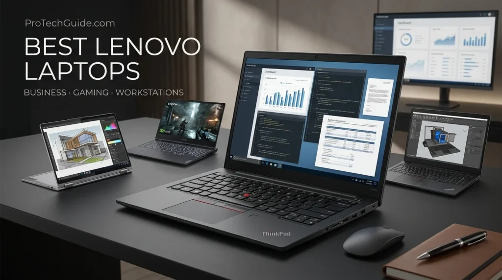Lenovo laptops for business productivity, portable computing, creative work, and gaming