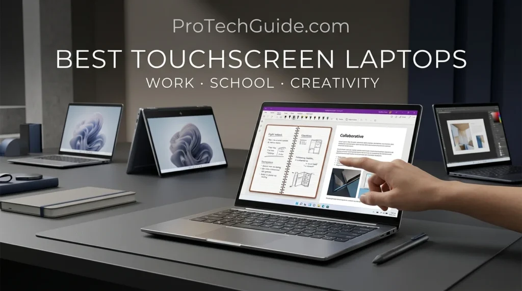 Selection of touchscreen laptops for productivity, education, multitasking, and creative applications