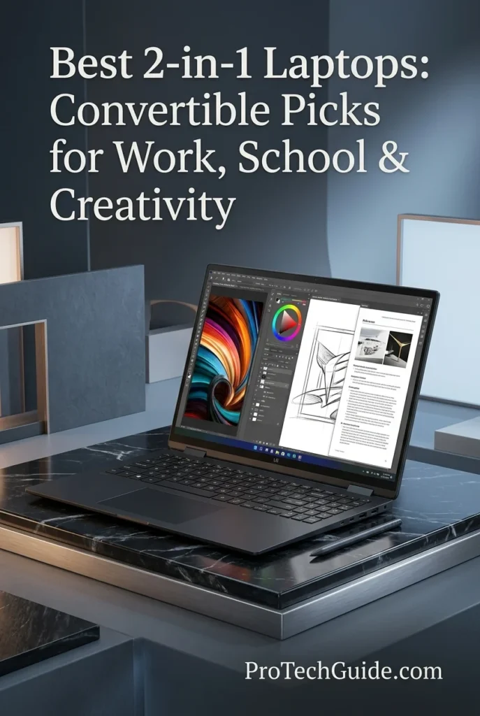 LG gram Pro 2-in-1 16-inch convertible laptop with a large OLED touchscreen and 360-degree hinge