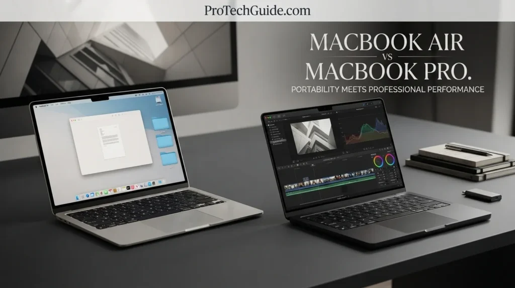 MacBook Air and MacBook Pro laptops compared by design, display size and professional computing capabilities